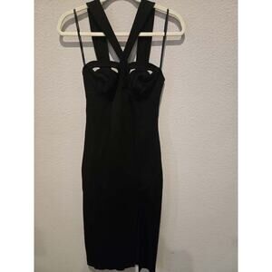 Vintage Tadashi Black Cut Out Sleeveless Bodycon Mini Dress XS Party Cocktail